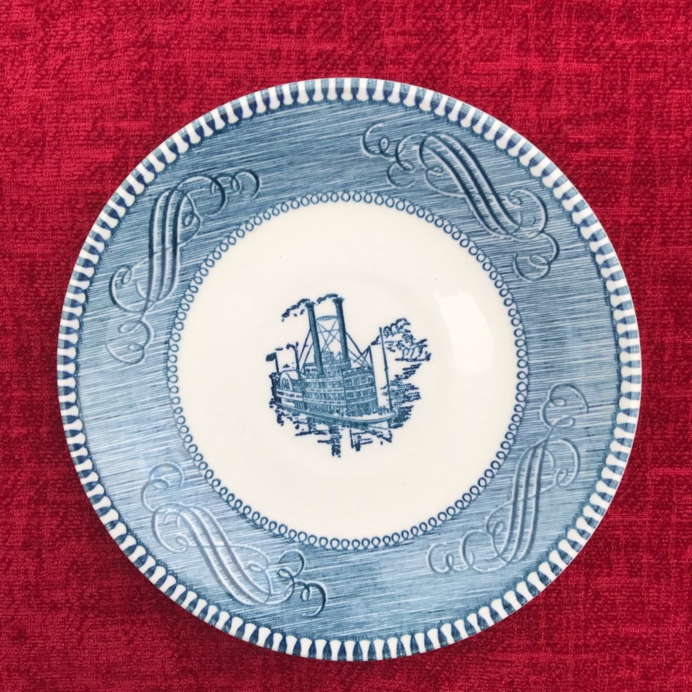 Currier & Ives dish. Saucer to hold teacup Steamboat/paddle wheel/Riverb…